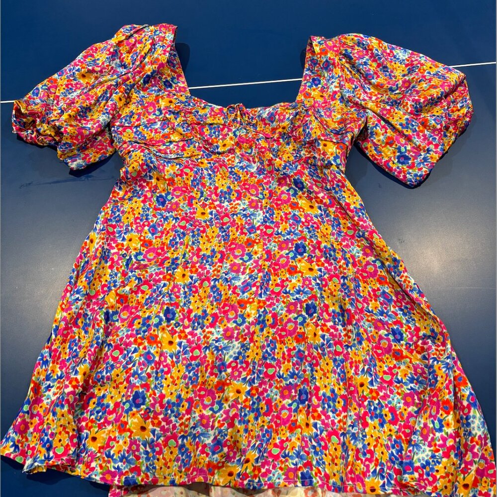 For Love & Lemons Sasha Mini Dress Blue Dizzy Floral Large/XL